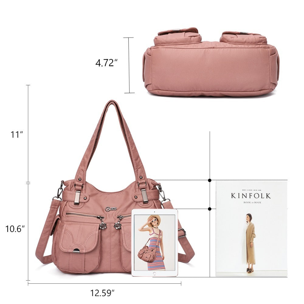 Soft Leather Portable Messenger Bag Crossbody Bags For Women Zipper Pocket