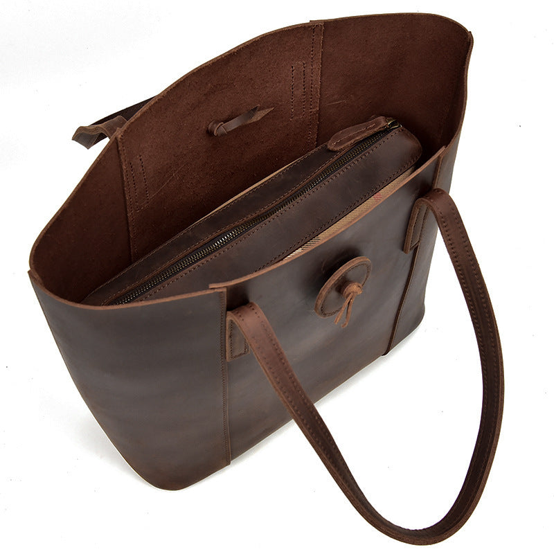 Women Genuine Leather Handbag Crazy Horse Leather Clutch Tote Bags