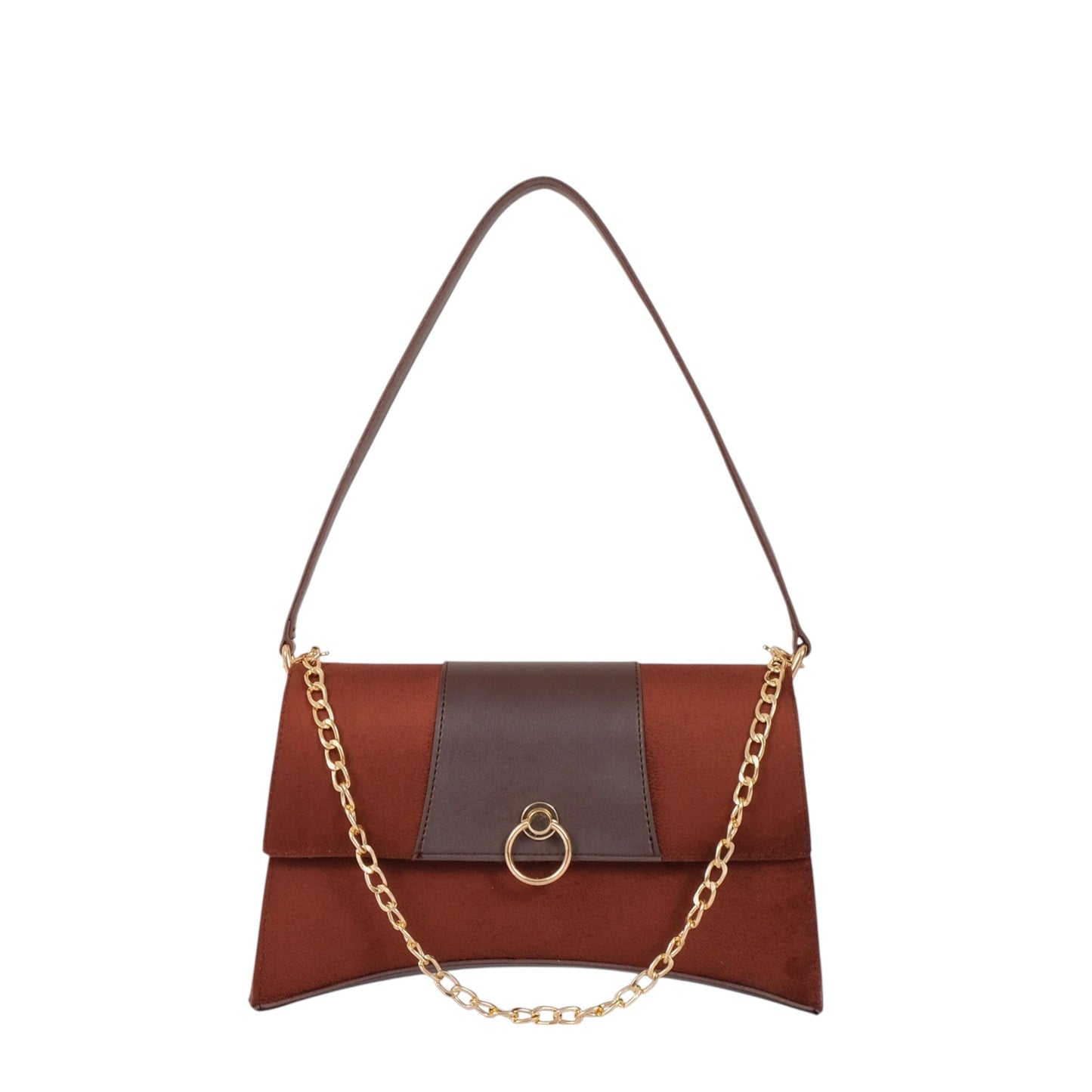 Dark Brown Suede Buckle Envelope Bag