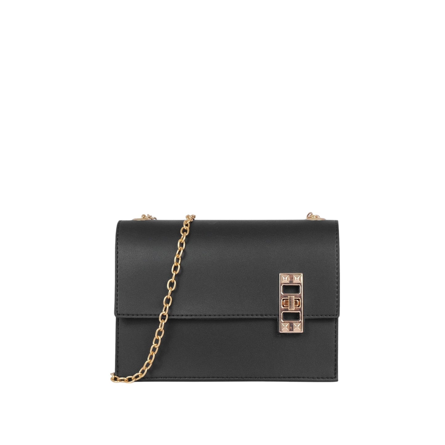 Chain Shoulder Black Bag with Twist Lock