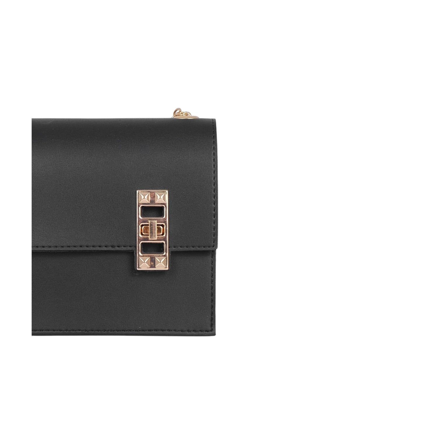 Chain Shoulder Black Bag with Twist Lock