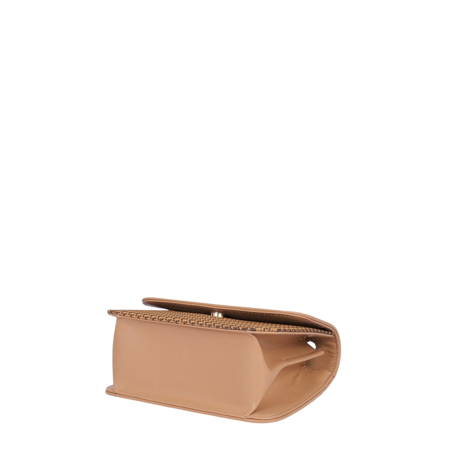 Beige Faux Leather Houndstooth Chain Cross-Body Bag