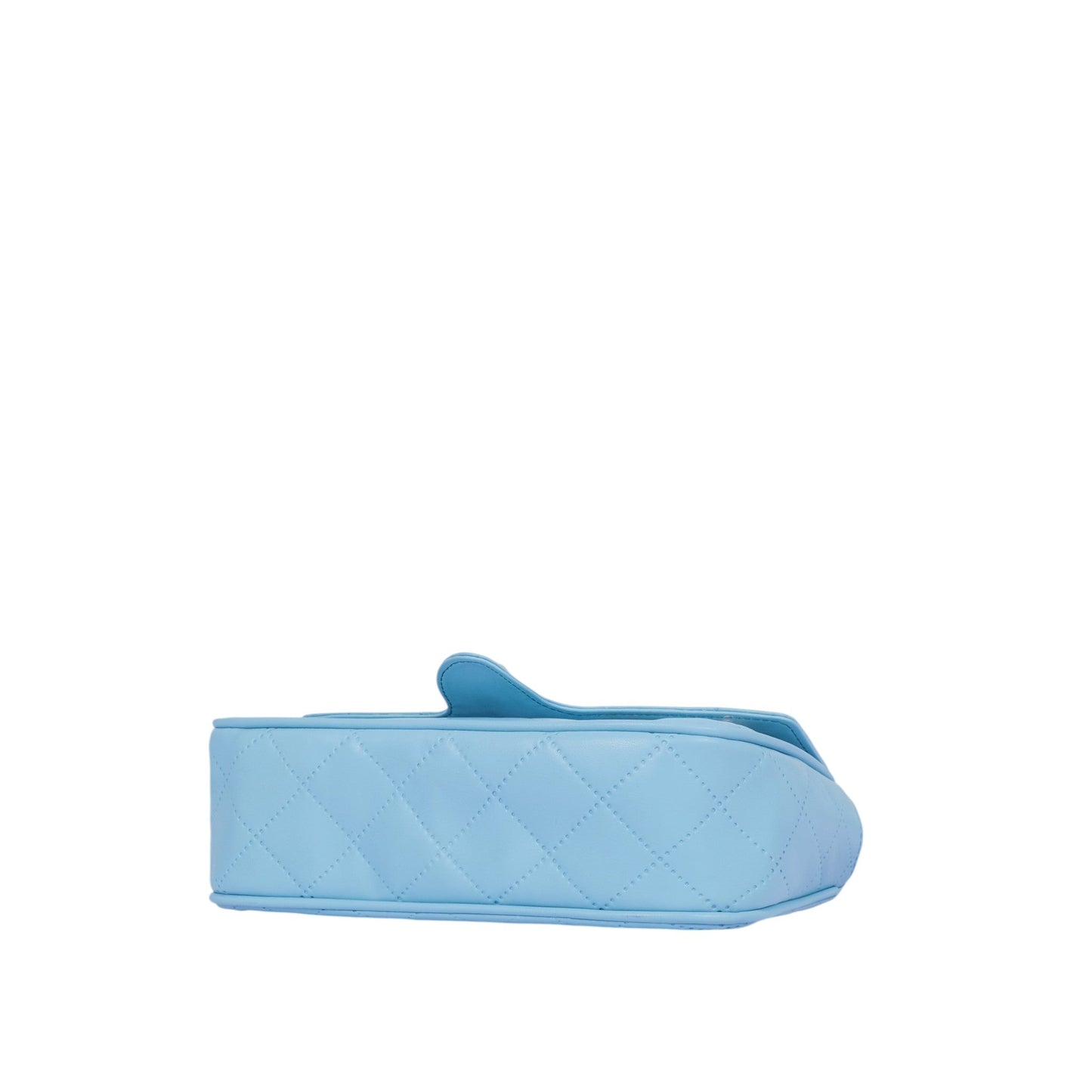 Sky Blue Faux Leather Quilted Shoulder Bag With Long Chain Handle