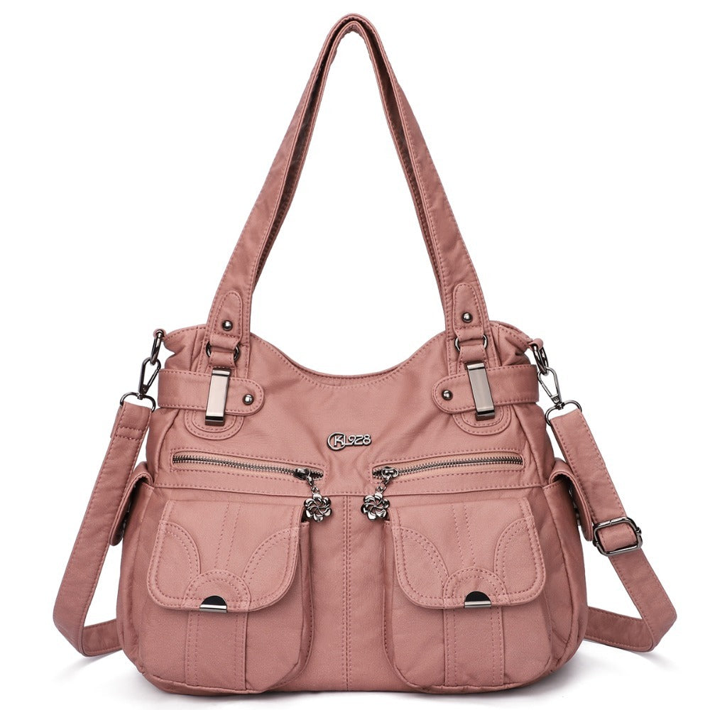 Soft Leather Portable Messenger Bag Crossbody Bags For Women Zipper Pocket