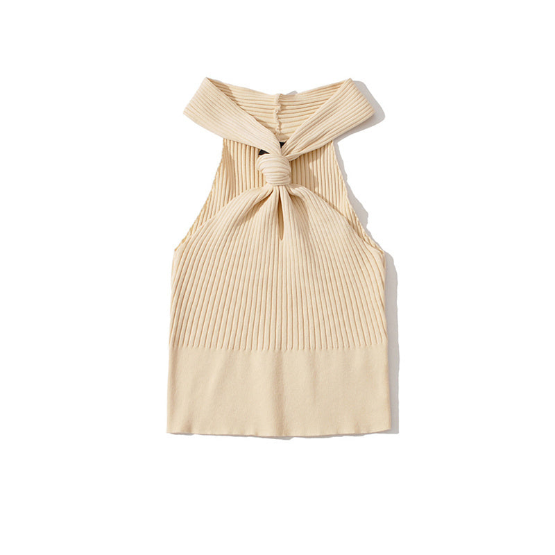 Luxe Crush Halter Vest Hollow High Waist Crop Knit Bottoming Shirt