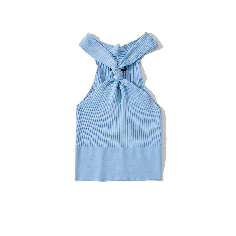 Luxe Crush Halter Vest Hollow High Waist Crop Knit Bottoming Shirt