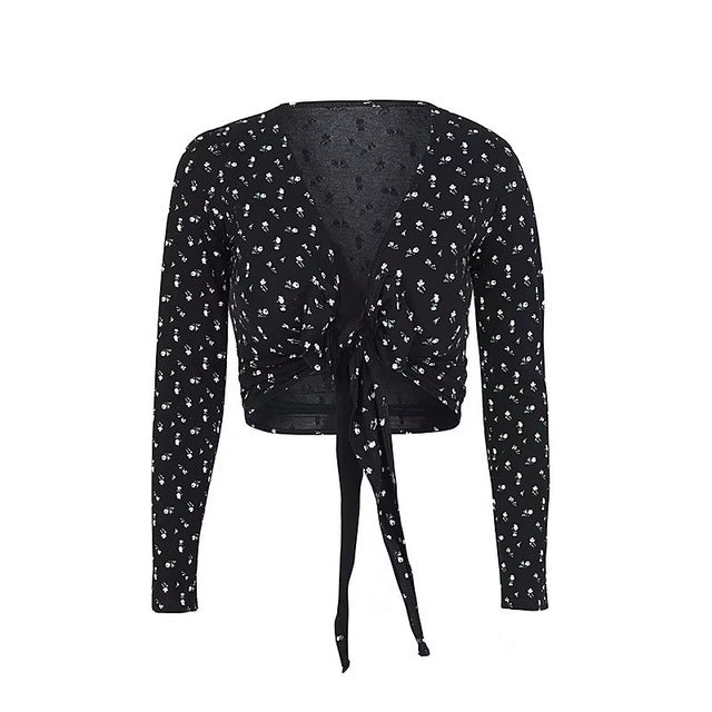 Luxe Crush Women Self Tie Front Wrap Tee Print Floral T-shirt V Neck