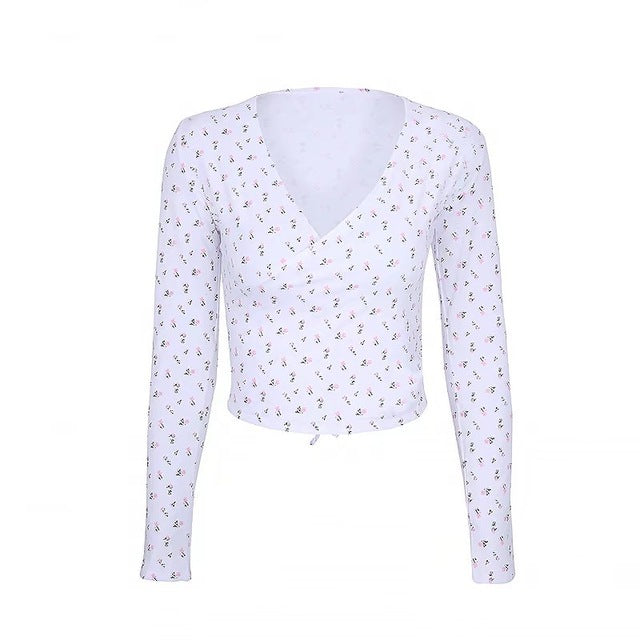 Luxe Crush Women Self Tie Front Wrap Tee Print Floral T-shirt V Neck