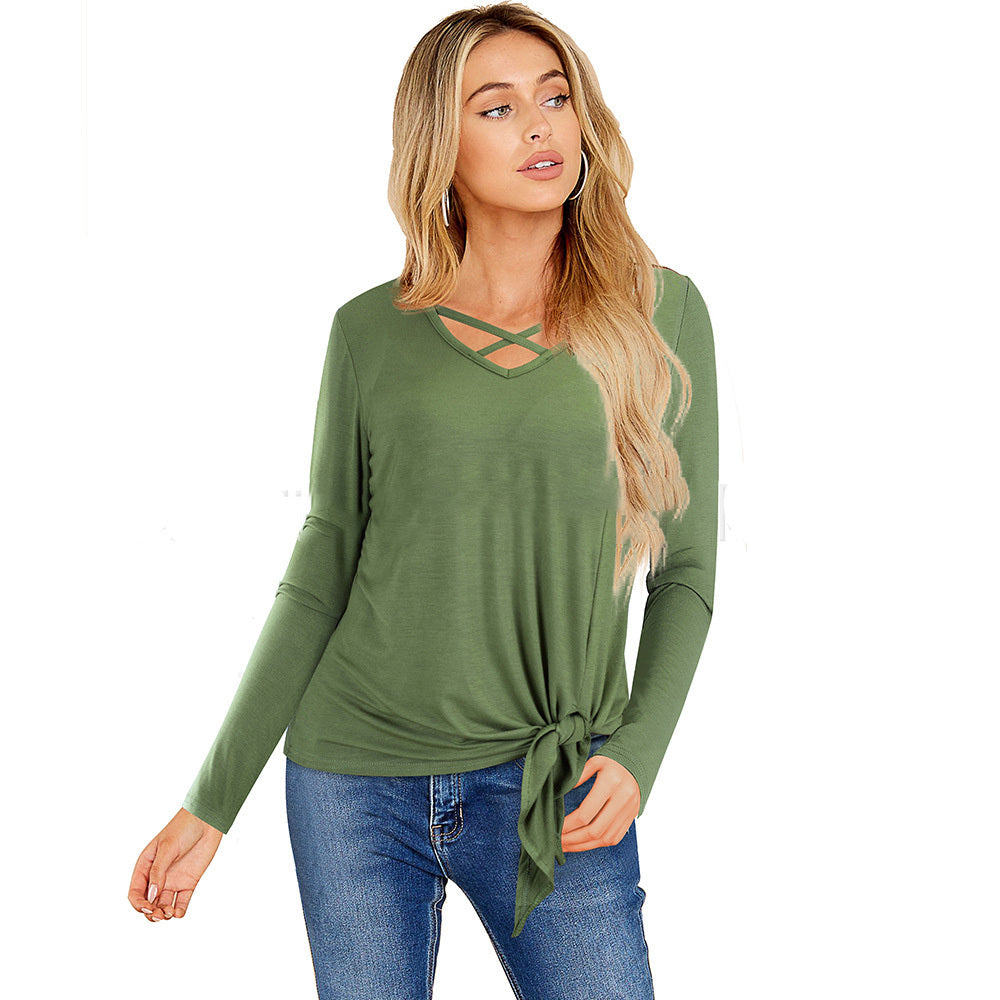 Luxe Crush Nice-Forever Winter Women Pure Color Bandage Casual T-Shirts