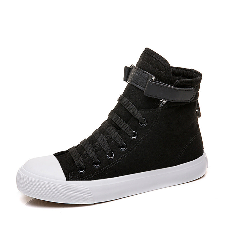 Luxe Crush High-Top Canvas Shoes Women All Black Velcro Sports White Shoes