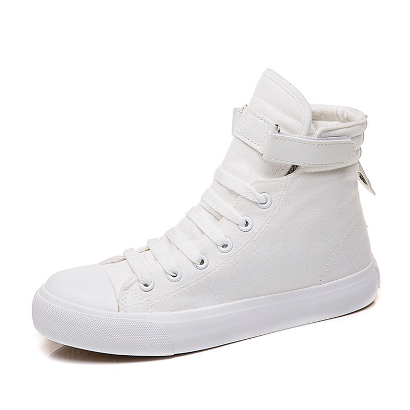 Luxe Crush High-Top Canvas Shoes Women All Black Velcro Sports White Shoes