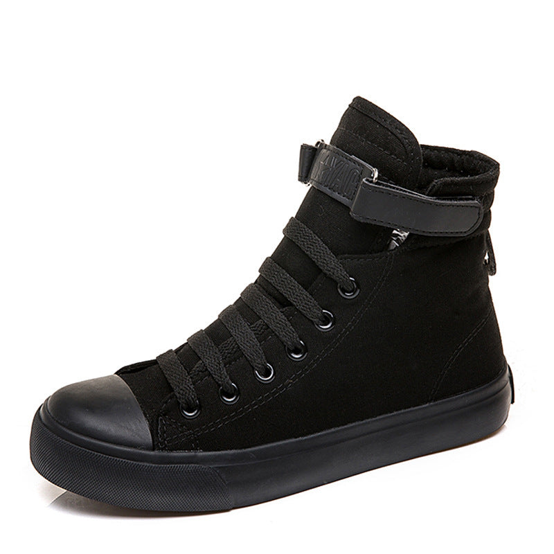 Luxe Crush High-Top Canvas Shoes Women All Black Velcro Sports White Shoes
