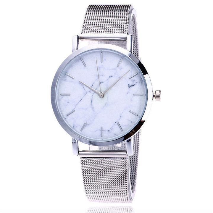 Silver and Gold mesh band creative marble wristwatch casual women quartz watches