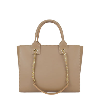 Women's Faux Leather Beige Chain Handle Bag Hand Carry