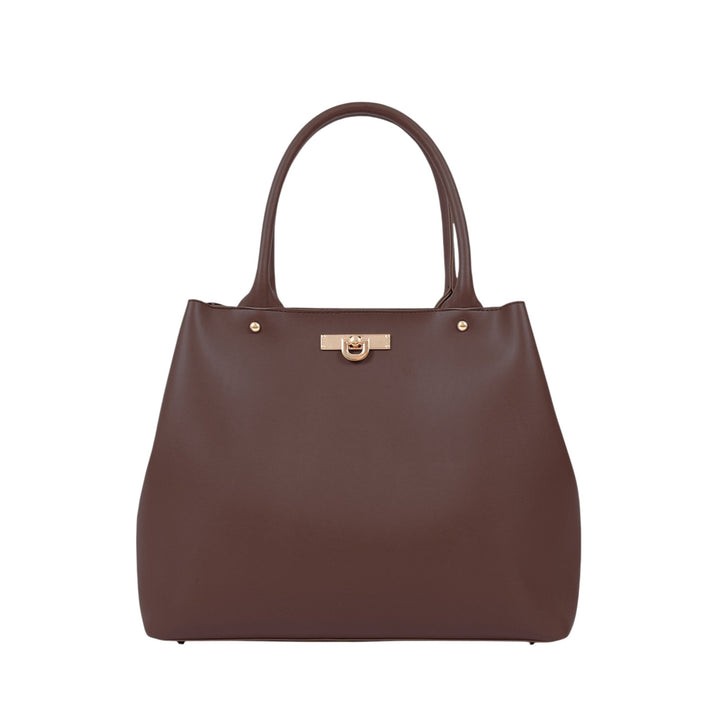 Dark Brown Zipper With Short Handle Bag