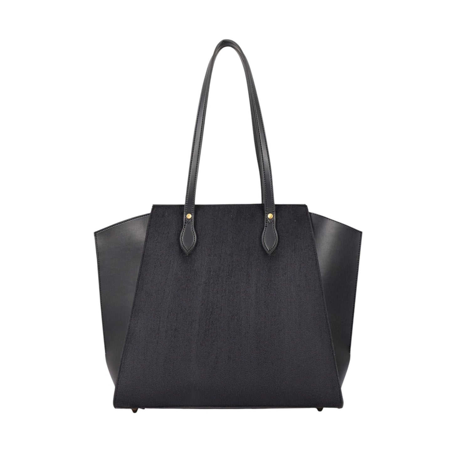 Women's Black Suede Classic Tote Bag with Zippered Pouch Faux Leather