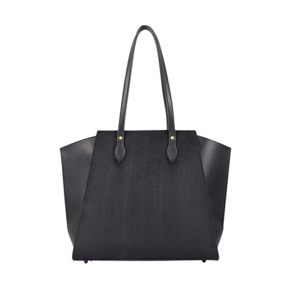 Women's Black Suede Classic Tote Bag with Zippered Pouch Faux Leather