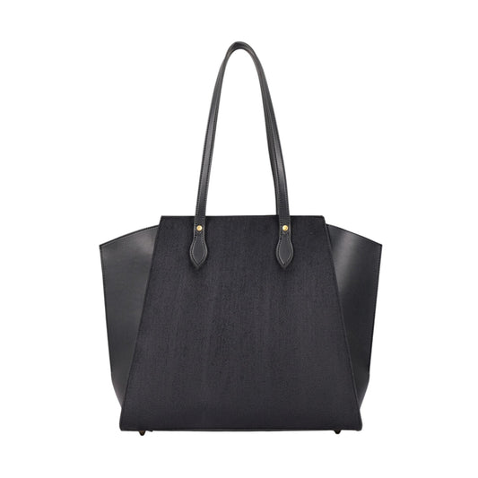 Women's Black Suede Classic Tote Bag with Zippered Pouch Faux Leather