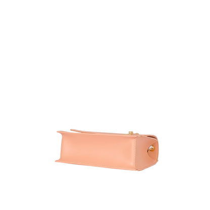 Women's Peach Chain Shoulder Bag Faux Leather, Twist Lock, Flap Style