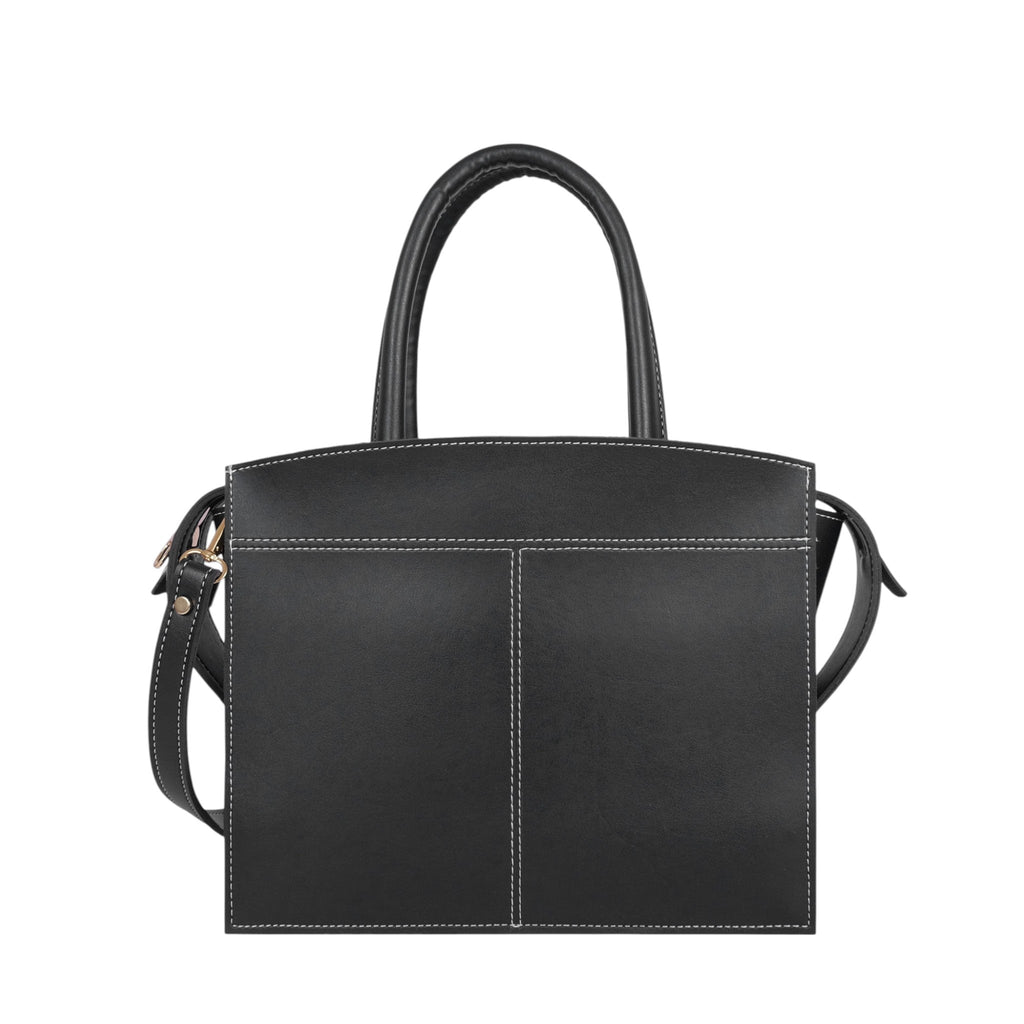 Luxe Crush Black Trapeze Top-Handle Bag