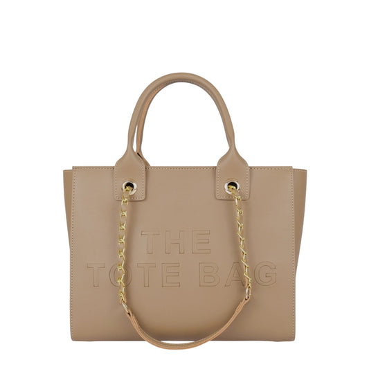 Women's Faux Leather Beige Chain Handle Bag Hand Carry