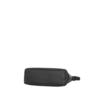 Women's Black Faux Leather Purse Braided Handle, Twist Lock, Zipper Closure