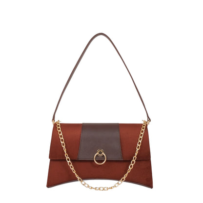 Women's Faux Leather Dark Brown Suede Envelope Shoulder Bag With Magnetic Closure