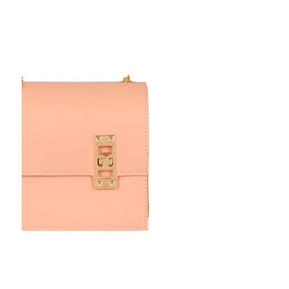 Women's Peach Chain Shoulder Bag Faux Leather, Twist Lock, Flap Style