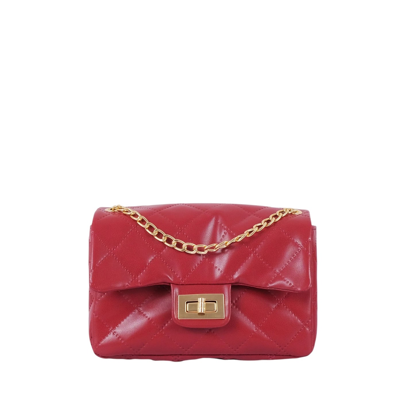 Women's Maroon Quilted Mini Bag Faux Leather, Chain Strap, Lock Closure