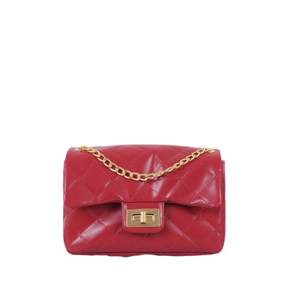 Women's Maroon Quilted Mini Bag Faux Leather, Chain Strap, Lock Closure