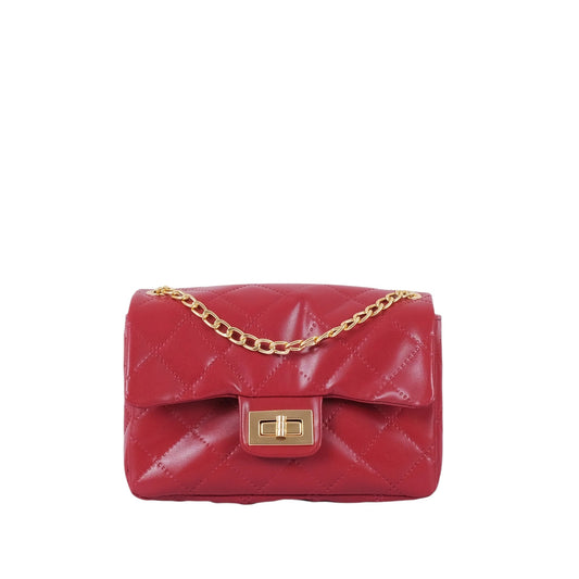 Women's Maroon Quilted Mini Bag Faux Leather, Chain Strap, Lock Closure