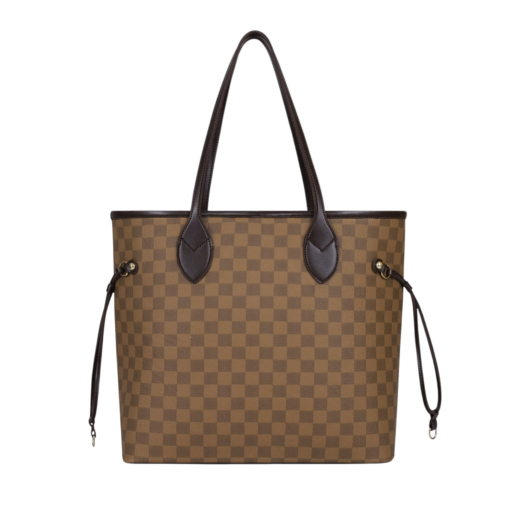 Luxe Crush Brown Checkered Never full Tote Bag With Zipper Pocket