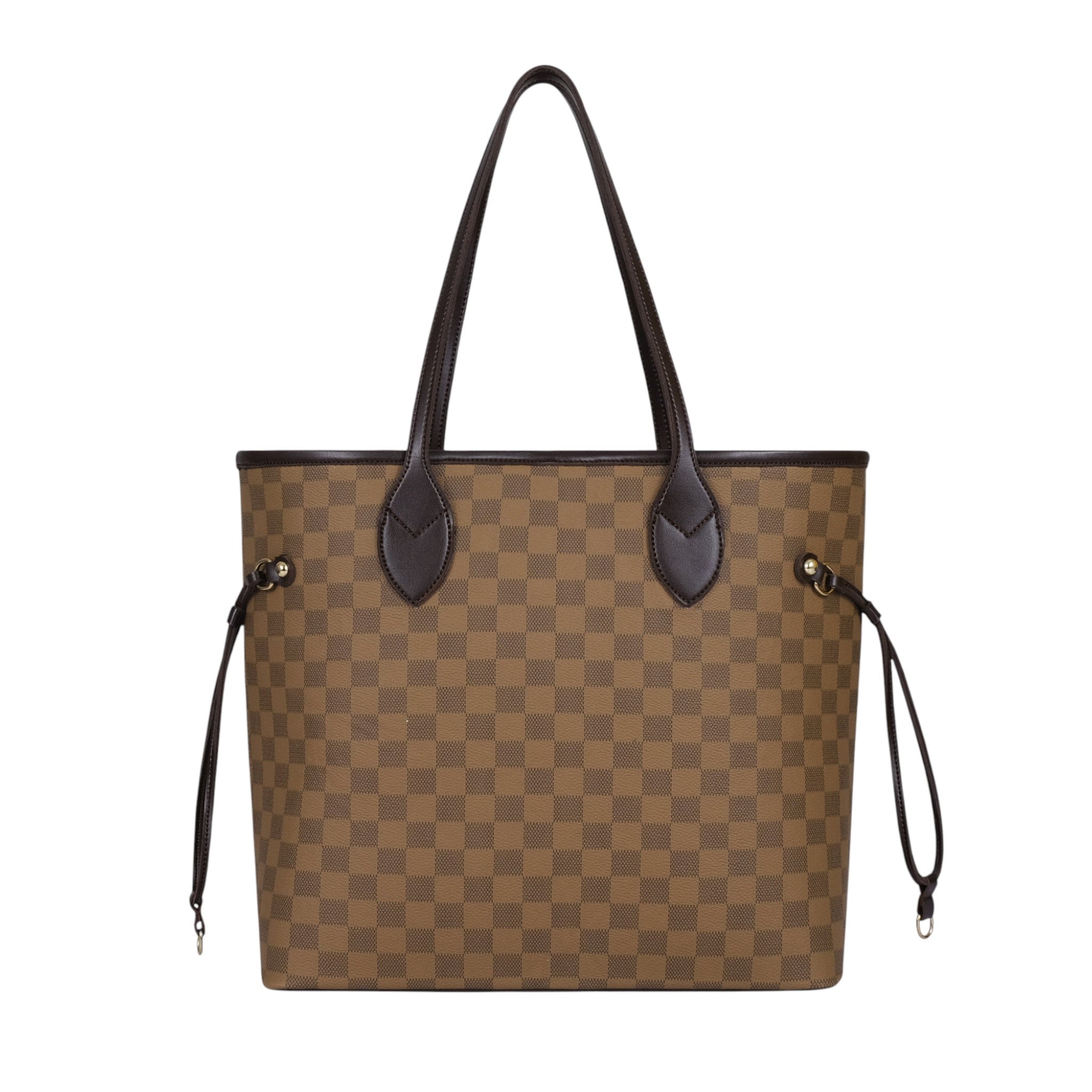 Luxe Crush Brown Checkered Never full Tote Bag With Zipper Pocket