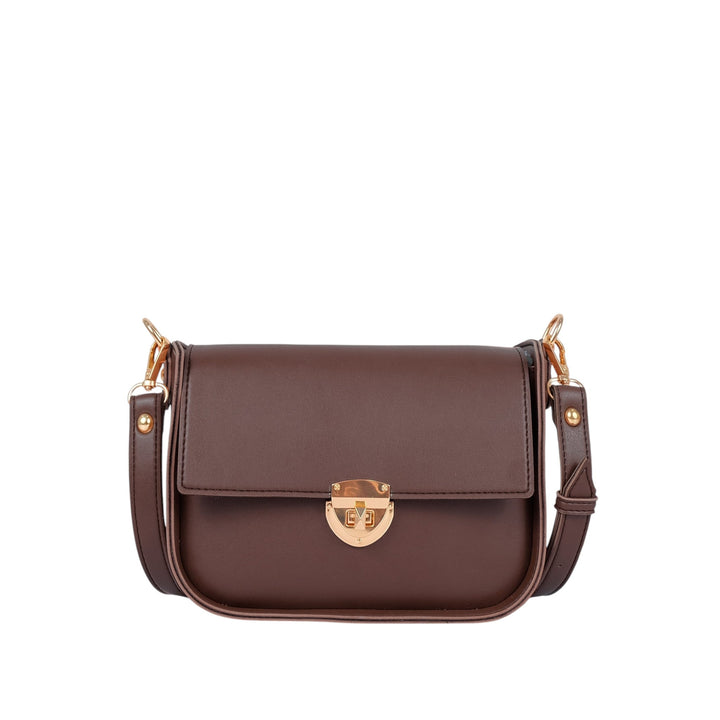 Baubles Bags Brown Faux Leather Saddle Bag With Twist Lock