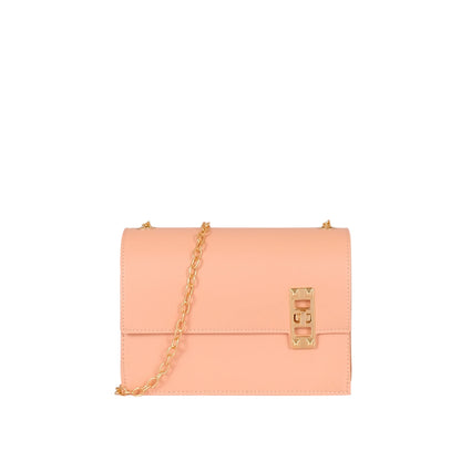 Women's Peach Chain Shoulder Bag Faux Leather, Twist Lock, Flap Style