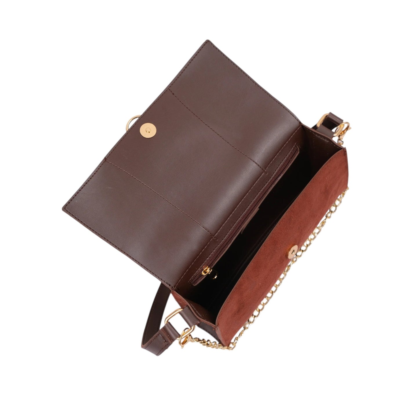 Women's Faux Leather Dark Brown Suede Envelope Shoulder Bag With Magnetic Closure