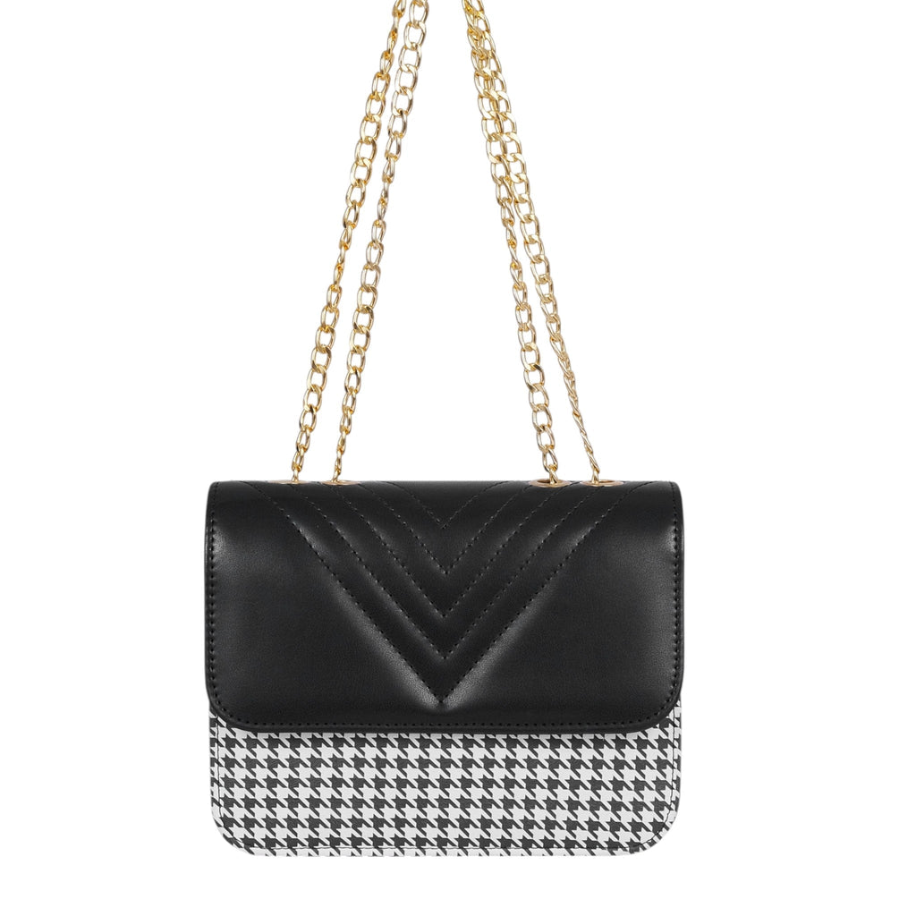 Luxe Crush Black Houndstooth Chain Cross-Body Bag