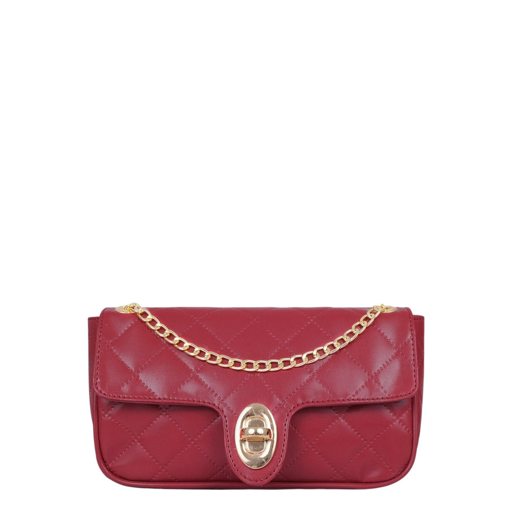 Luxe Crush Maroon Quilted Medium Shoulder Bag With Chain
