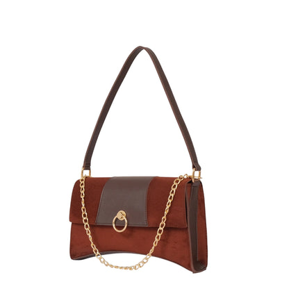Women's Faux Leather Dark Brown Suede Envelope Shoulder Bag With Magnetic Closure
