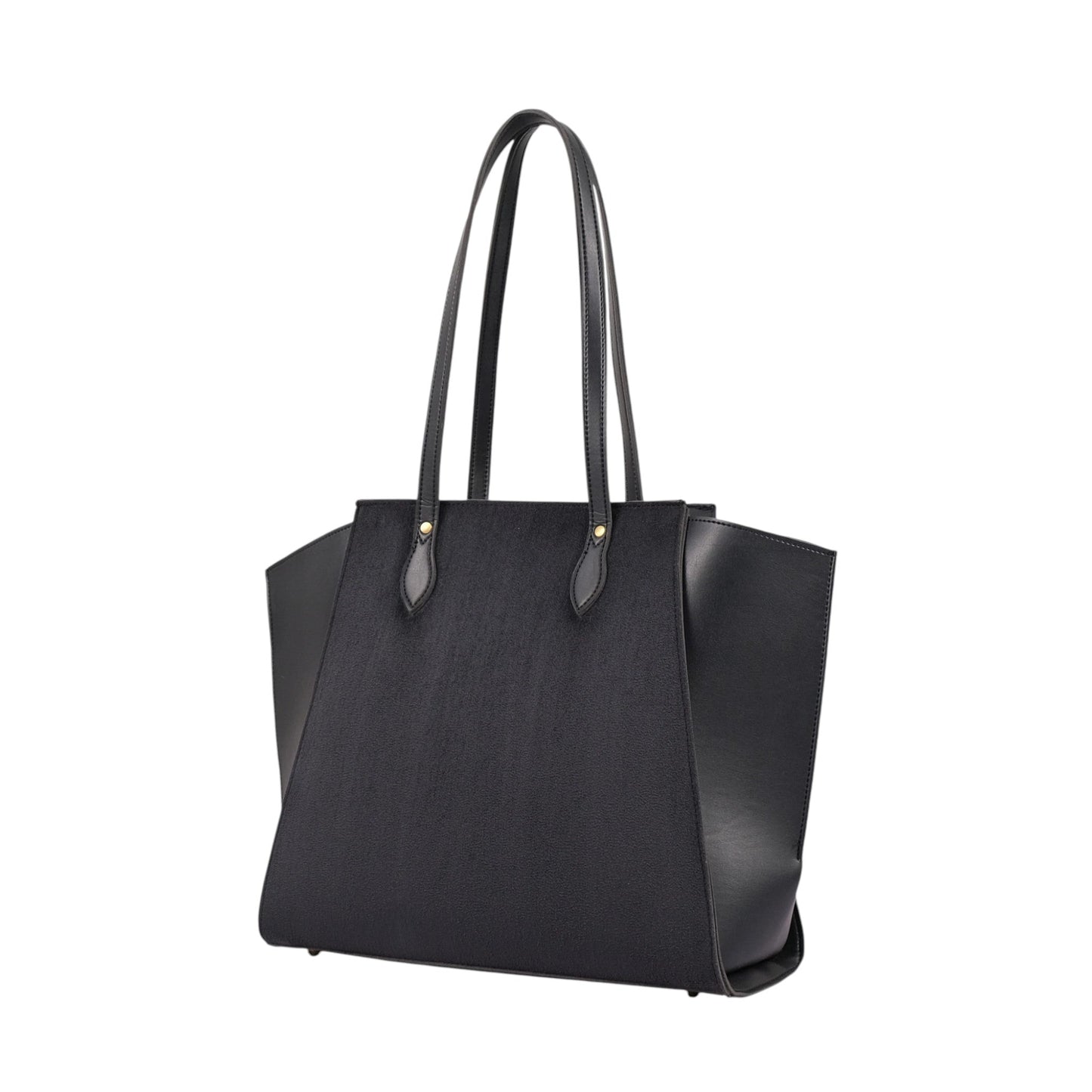 Women's Black Suede Classic Tote Bag with Zippered Pouch Faux Leather