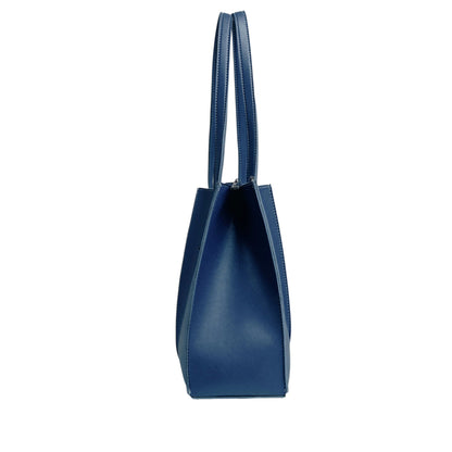Women's Blue Faux Leather Work Tote Bag Multiple Pockets