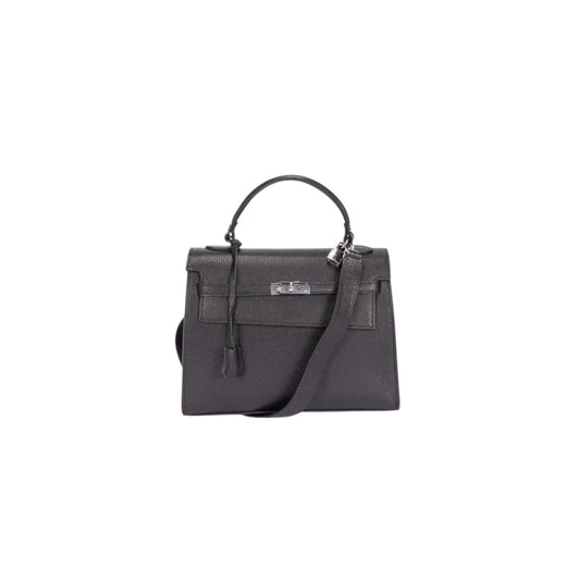 Black Elena Ladies Handbag with Silver Accents with Elegant Gold Bottom