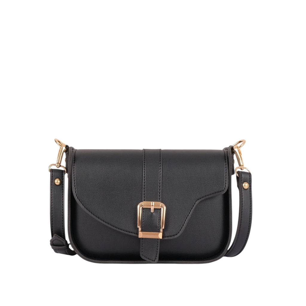 Luxe Crush Black Faux Leather Along With Saddle Buckle Bag