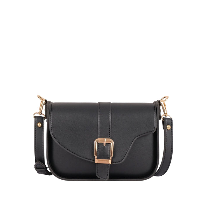 Black Faux Leather Along With Saddle Buckle Bag