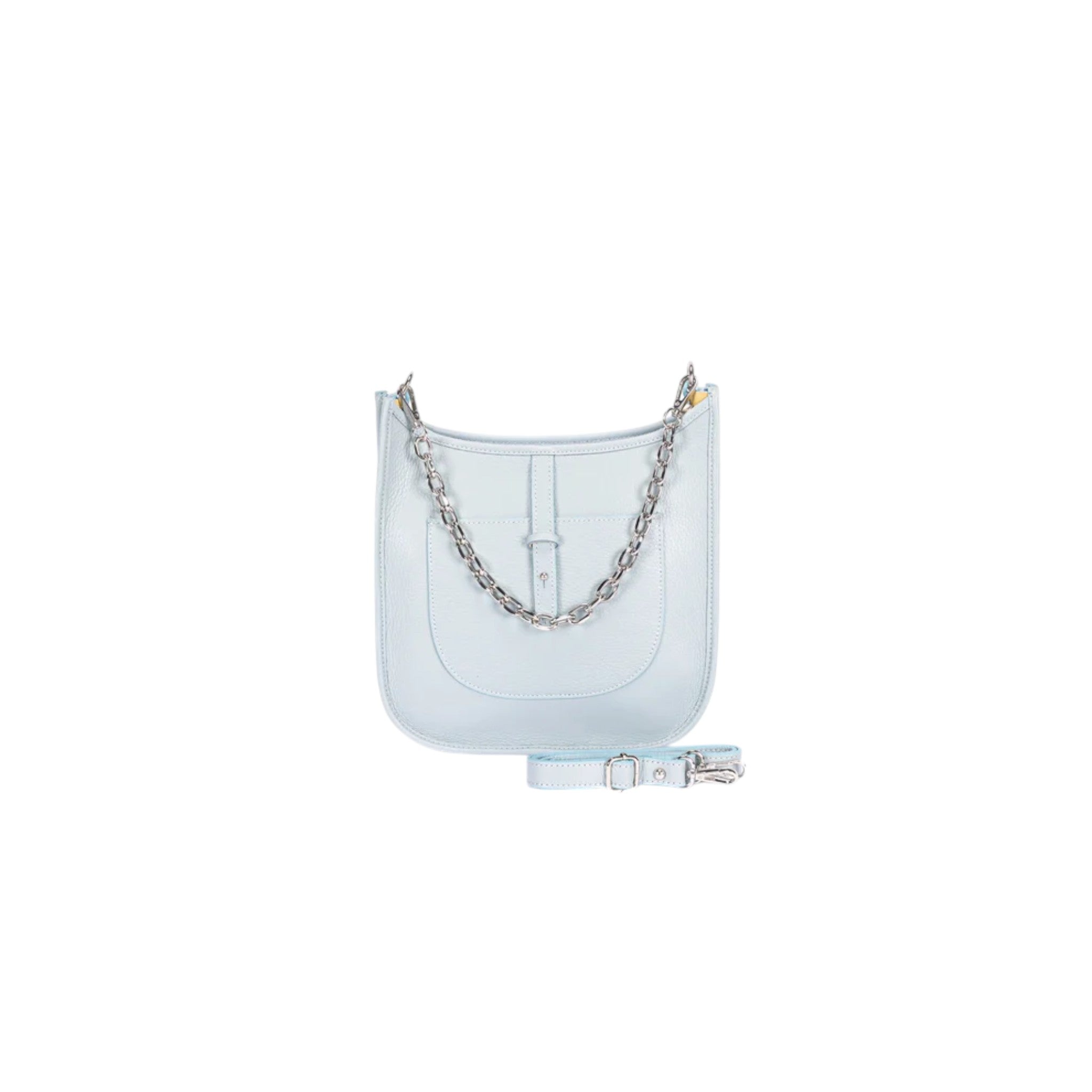 Luxe Crush Powder Blue Leather Women's Handbag with Chain Shoulder Strap
