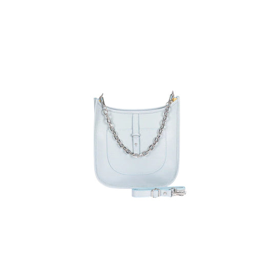 Powder Blue Leather Women's Handbag with Chain Shoulder Strap