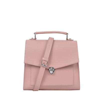 Women's Pink Faux Leather Push-Lock Messenger Bag with Adjustable Strap