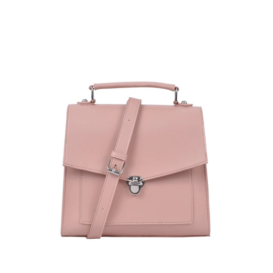 Women's Pink Faux Leather Push-Lock Messenger Bag with Adjustable Strap