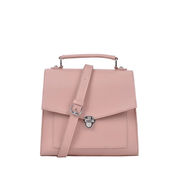 Women's Peach Faux Leather Push-Lock Messenger Bag with Adjustable Strap