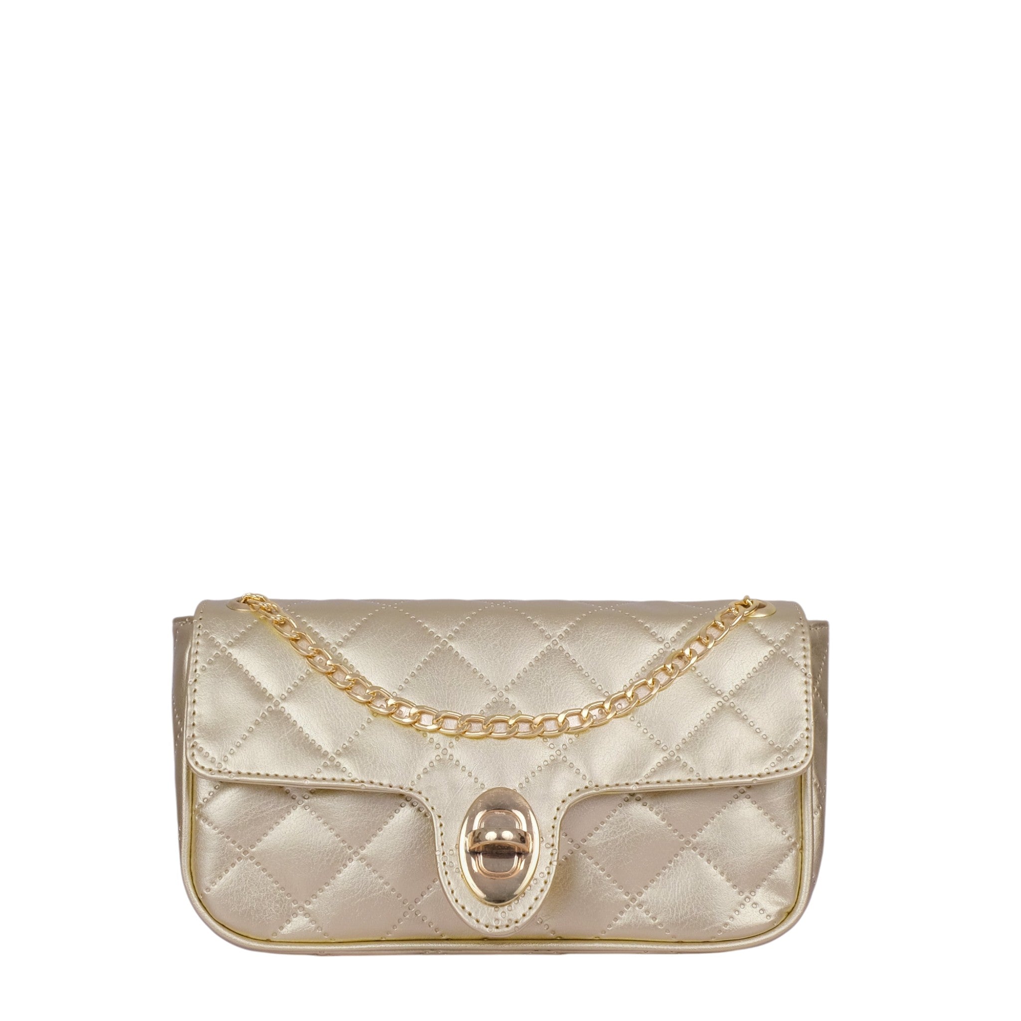 Luxe Crush Golden Quilted Small Shoulder Bag With Long Chain Handle